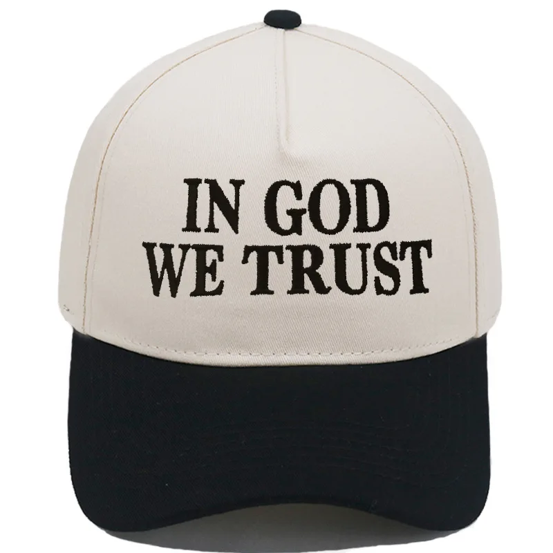 IN GOD WE TRUST Letter Embroidery Two Tone Baseball Cap Unisex Adjustable Brim Dad Hat Faith Religious Casual Outdoor Sun Hat