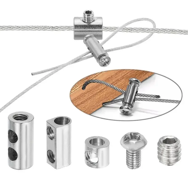 Corde D.lique en Acier Inoxydable 304, Kit de Suspension avec Boucles à Trou Simple/Double, Guirxiété Lumineuse, Ensemble de Clôture de Jardin (Ensemble de 5 Mètres)