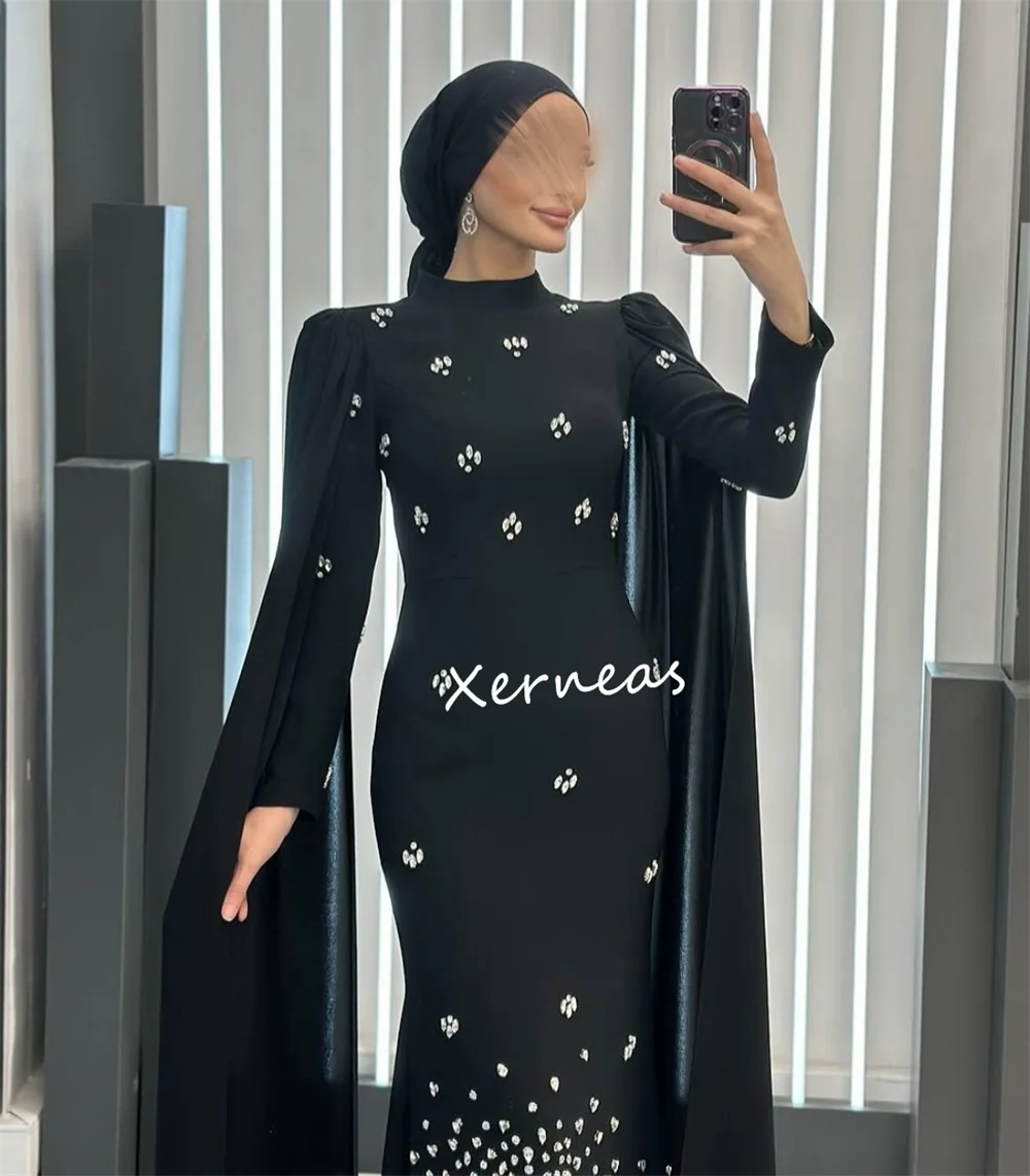 Personalizado jérsei strass padrão gola alta sereia midi vestidos sob medida ocasião clássico lindo vestido de festa à noite