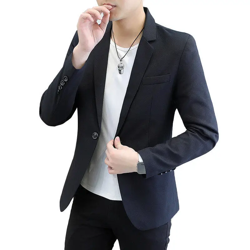 

Men High Quality Jacket Men Solid Color V Neck Slim Fit Men Korean Style Clothing Simple Versatile Fashion Casual Suit Jacket