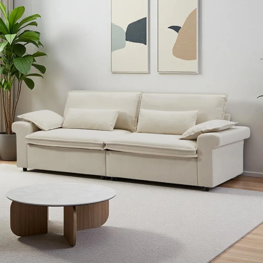 Sofá de 94 polegadas, sofá grande com braços largos, sofá moderno de 3 lugares com almofadas, tecido de chenille, almofada de assento profunda