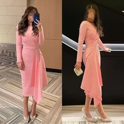 Customized Jiayigong s Pleat Cocktail Party A-line High Collar Bespoke Occasion  Tea Length