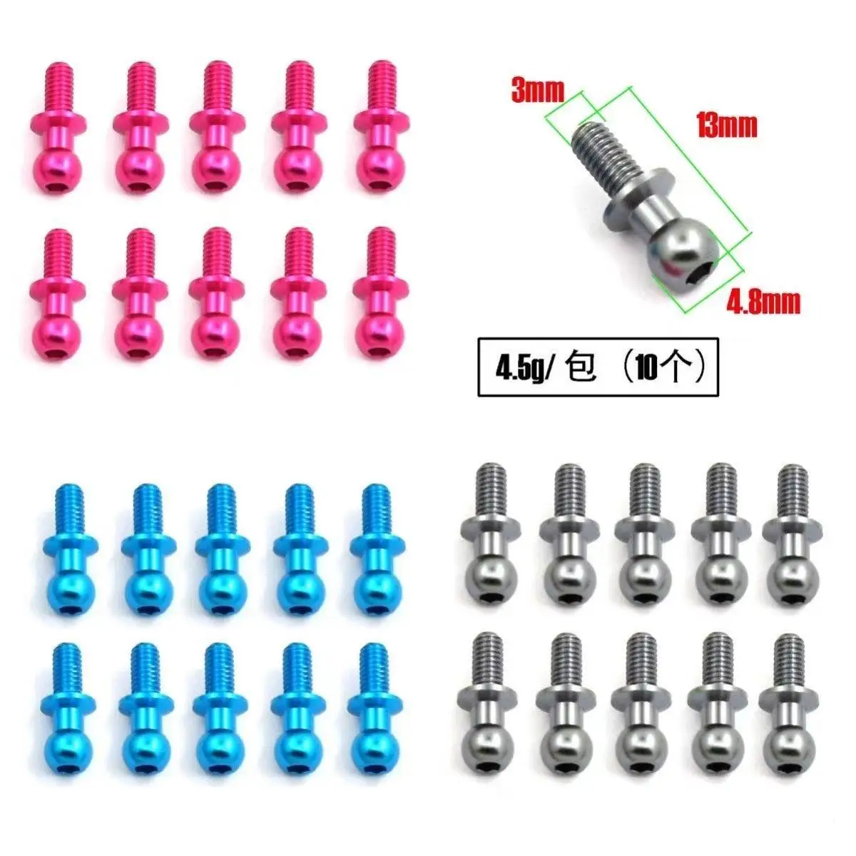 Metal M3 Hex Ball Head Screws 10Pcs,1/10 Scale For Tamiya TT01 TT02 Sakura D5 RC Drift Model Car Universal Spare Upgrade Parts