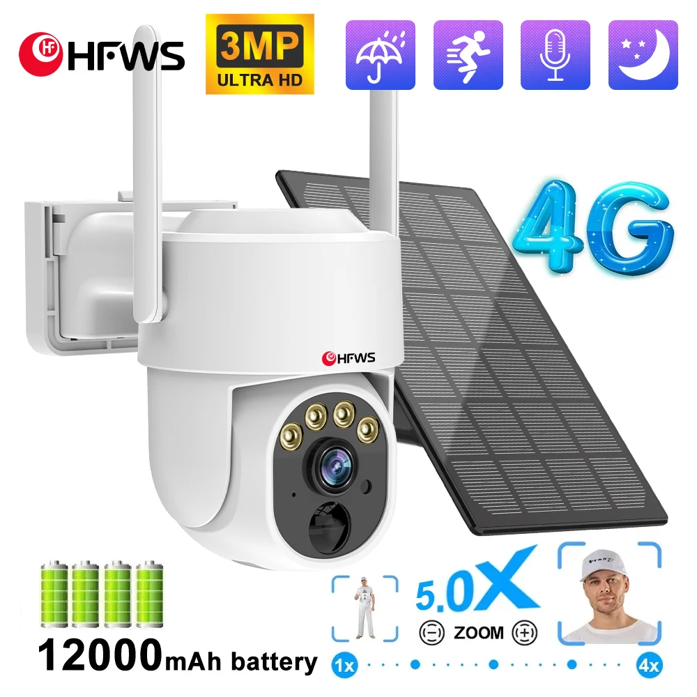 4g outdoor solar camera security protection 3MP Two-way voice Sim Card battery powered 3W  surveillance  camera wifi  CCTV