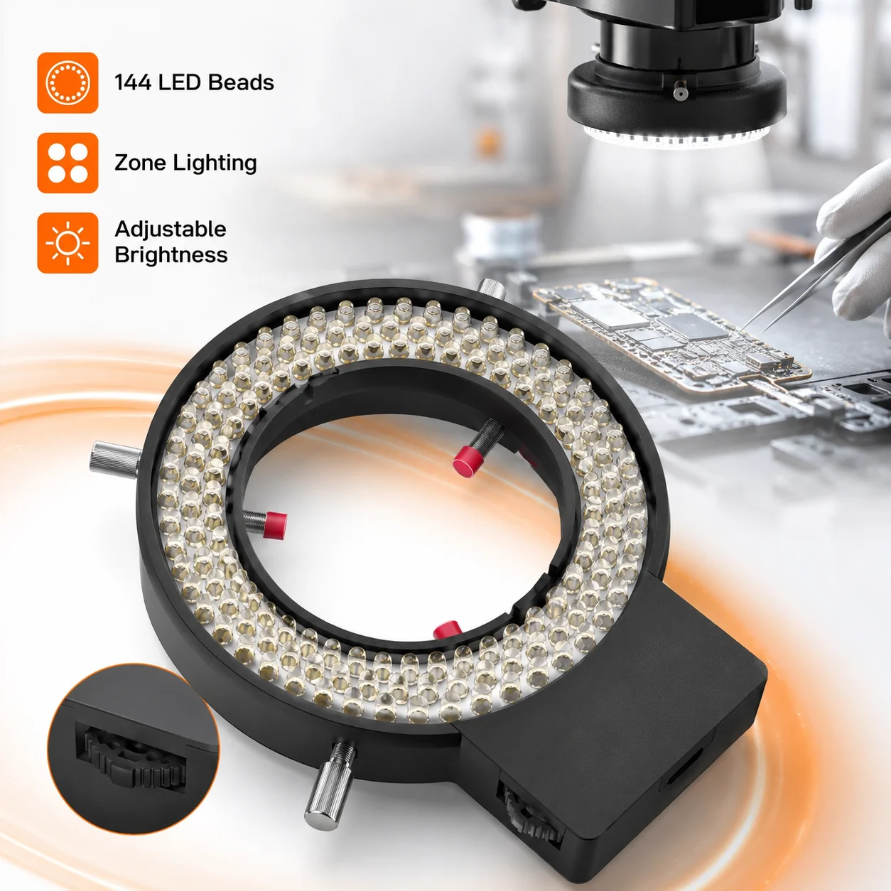 YCS 144 LED Microscope Ring Light 6558 Zone Illumination Adjustable Brightness Phone PCB Repair Soldering Lighting Tool Lamp Kit