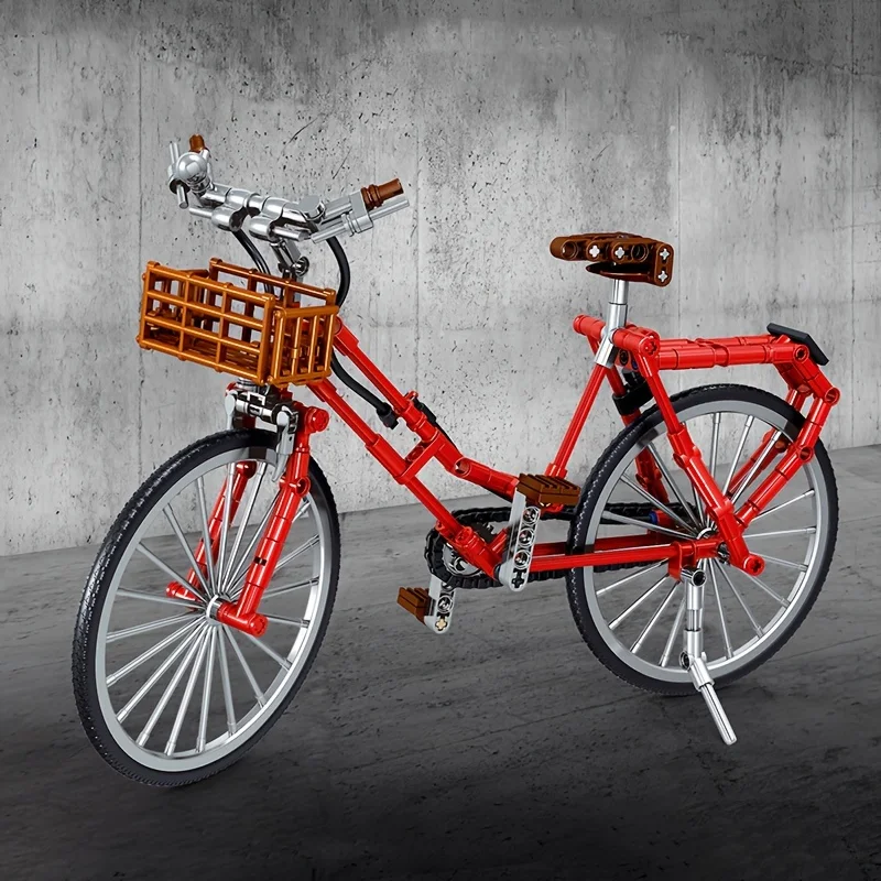 レトロなレンガバイクモデルキット カラフルなマウンテンバイク アクセサリー付き おもちゃモデル ヴィンテージ詳細な組み立てバイク装飾 1126個