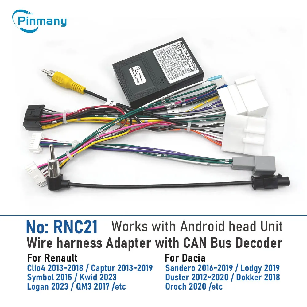 Arnés de Cableado para Radio de Coche RNC21 con Decodificador CAN Bus para Renault Clio4, Captur, Symbol, Kwid, Logan QM3, Sandero, Lodgy, Duster, Dokker, Oroch