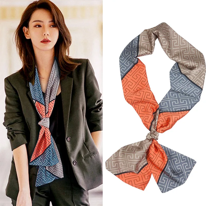 38 colori nuove donne di seta stampato Design sciarpa scialle moda lusso lungo stretto piccole sciarpe di seta signore fascia copricapo regalo