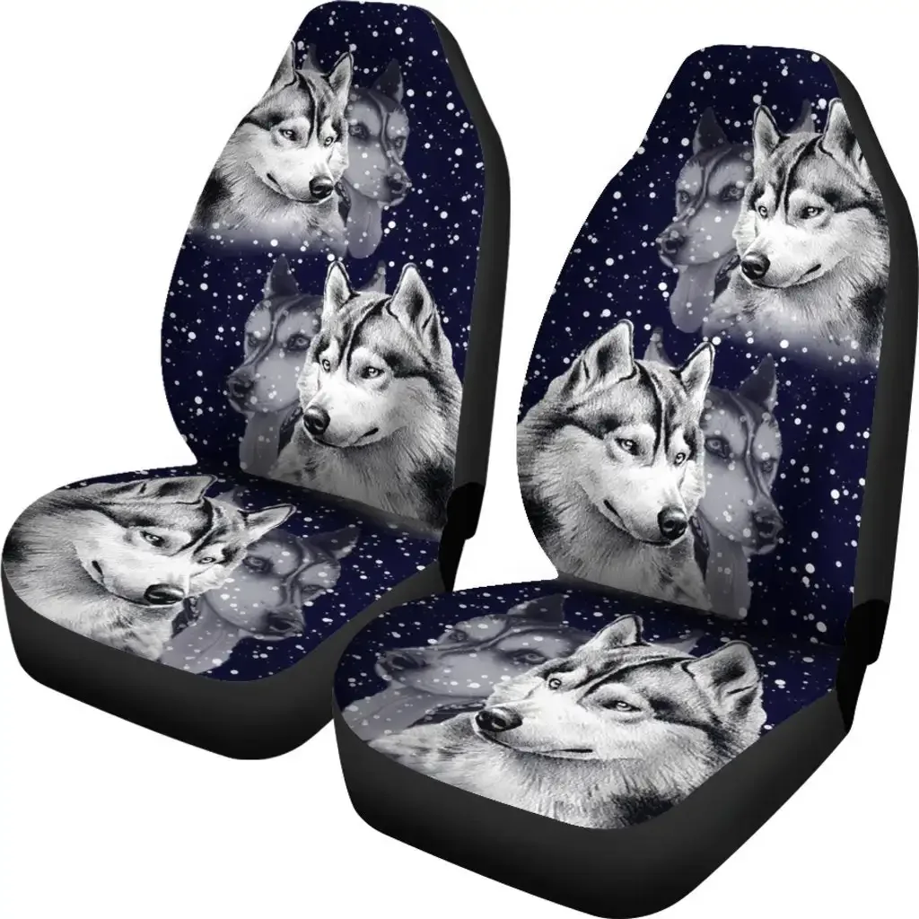 Siberian Husky Dog Art Print Car Seat Covers Set 2 Pc, Car Accessories Seat Cover