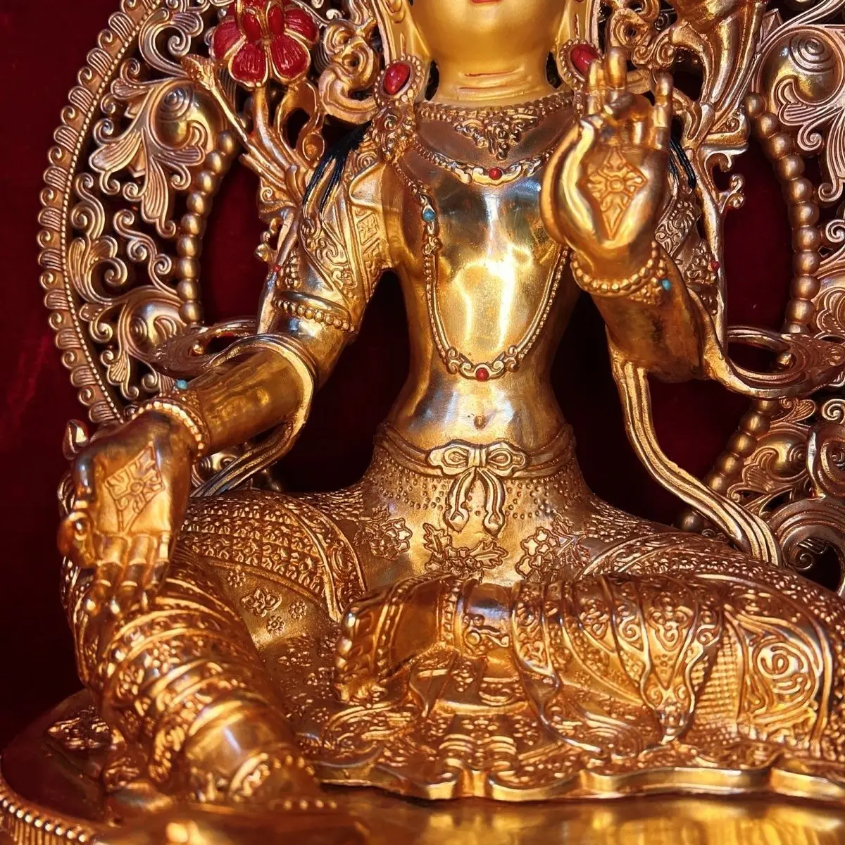 Green Tara pure copper Tibet gilt craft pure copper Buddha statue ornament