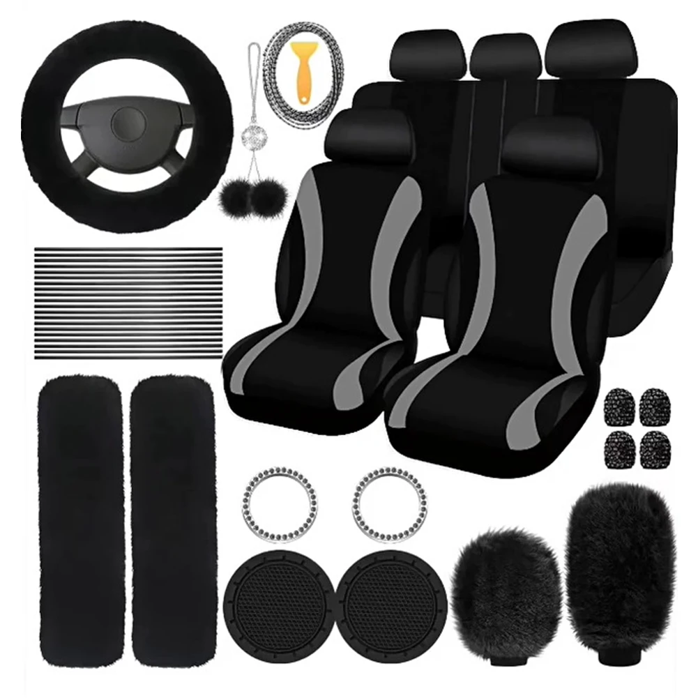 Black Car Cover Set Eye-catching Car Decoration Set Luxurious Design Car Decor Stylish And Functional Design For SUVs