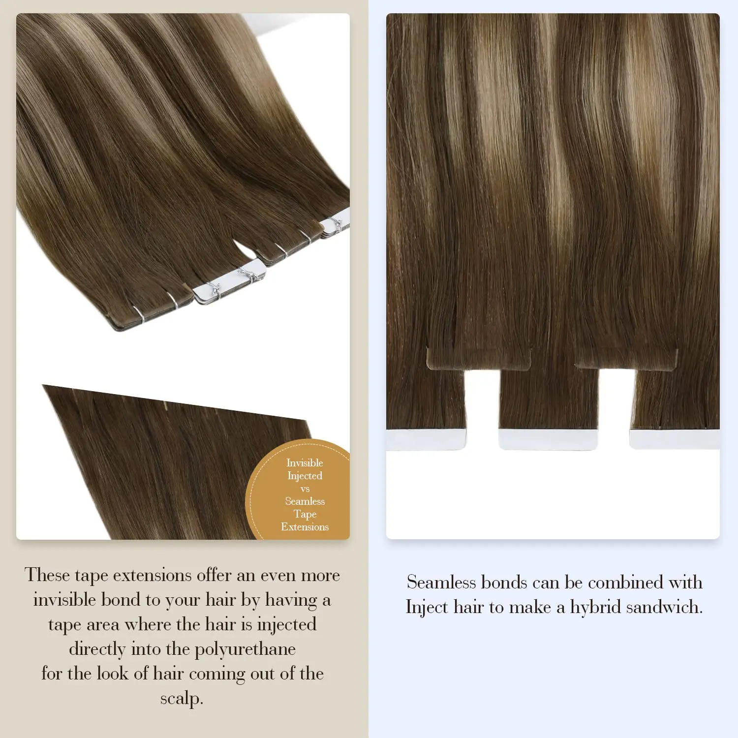 Cinta de inyección de cabello totalmente brillante, extensión de cabello humano, cinta Virgen sin costuras, extensiones de cabello invisibles