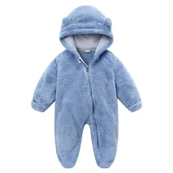AYNIGIELL Autumn Baby Jumpsuit Warm Infant Hooded Plush Rompers Newborn Girl Overalls Spring Toddler Clothes