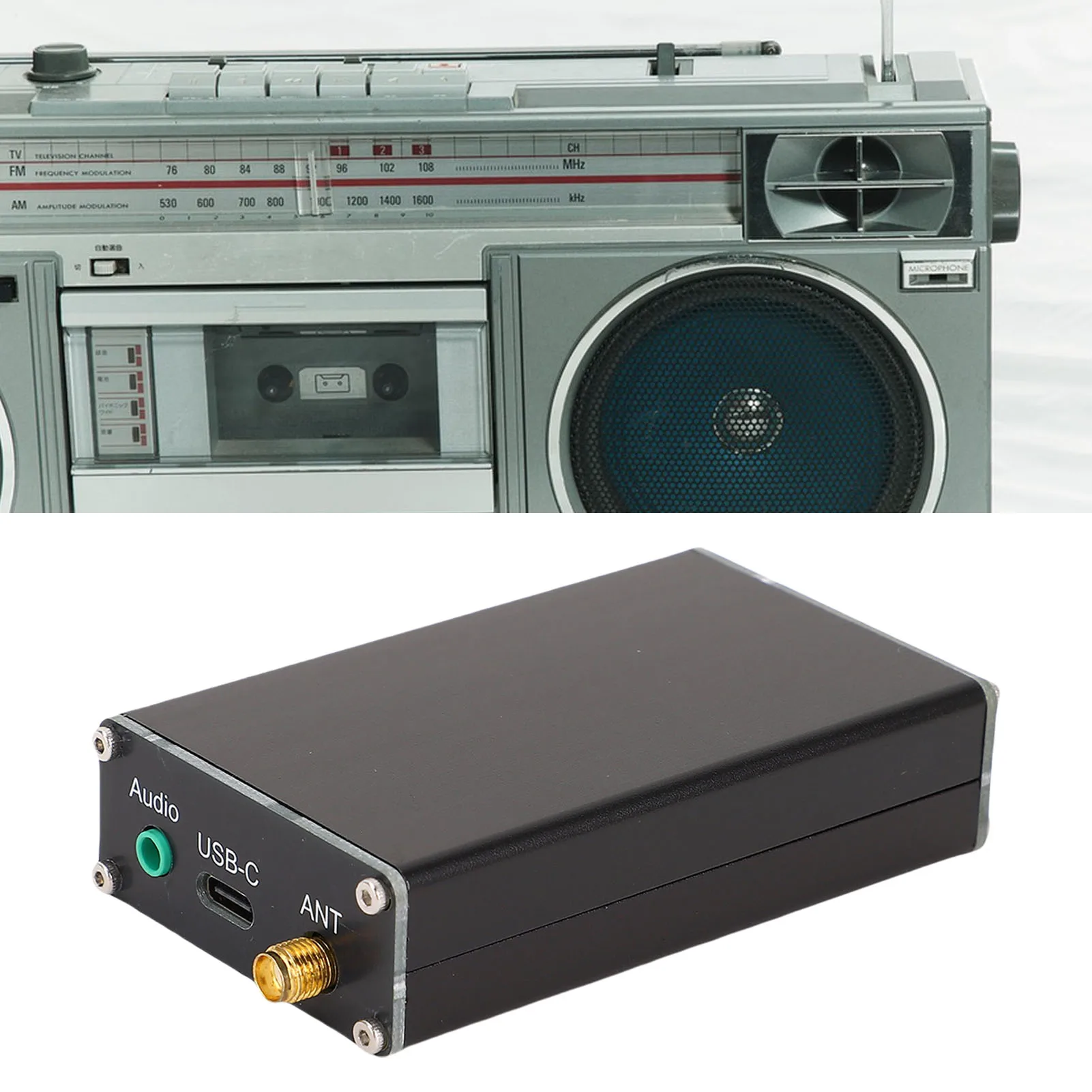 FM Broadcast Station Aluminum Alloy Casing 2KM FM Transmitter USB Type C Interface 76-108MHz with Cable for Audio Signal Device