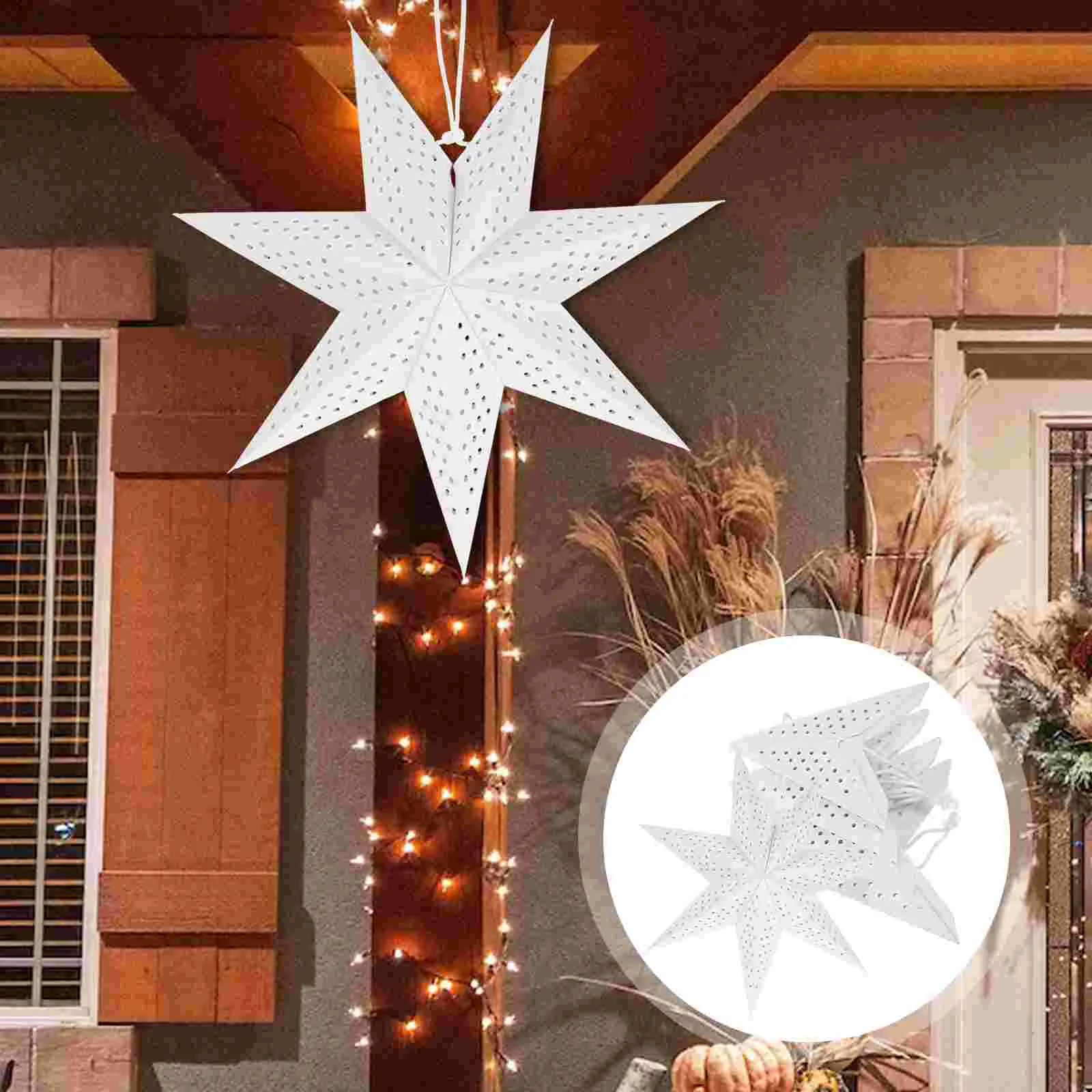 5 Pcs Star Lanterns with Light Paper Lampshade Christmas Decorations Outdoor Xmas