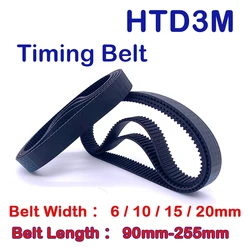 Belt Perimeter 90mm To 255mm HTD 3M Timing Belt Closed Loop Rubber Belt Width 6 10 15 20mm HTD3M Synchronous Belt 3M Rubber Belt