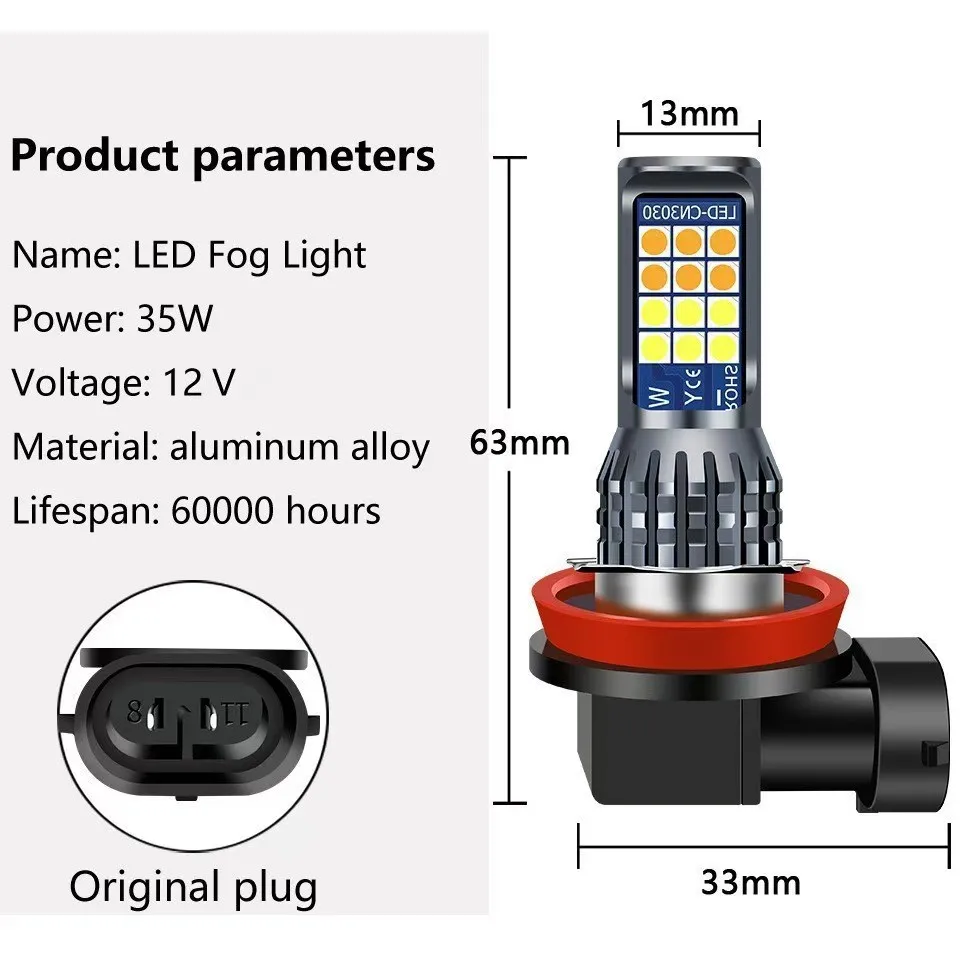 TCYATO H8 H9 LED H11 9005 HB3 9006 HB4 car CSP LED fog light bulbs 3000K6000K yellow white car fog lights daytime running lights