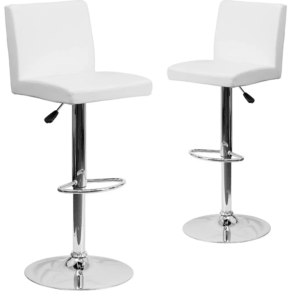 

Avery 2 Pack Contemporary White Vinyl Adjustable Height Barstool with Panel Back and Chrome Base