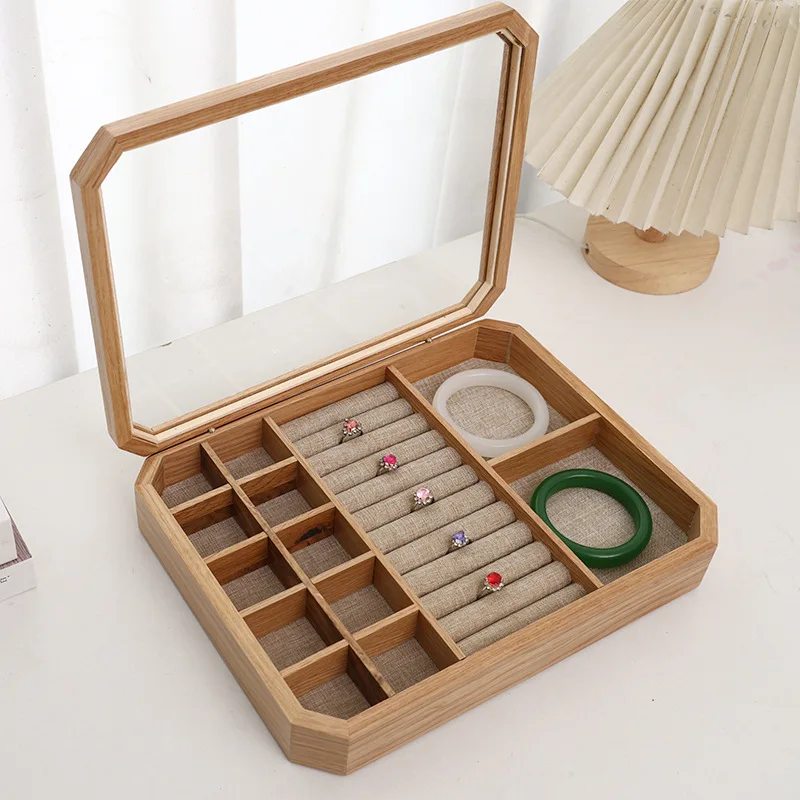 Solid Wood Jewelry Storage Box Retro Organizer Storage Boxes Women's Earrings Bracelet Ring Display Boxes Portable Storage Box