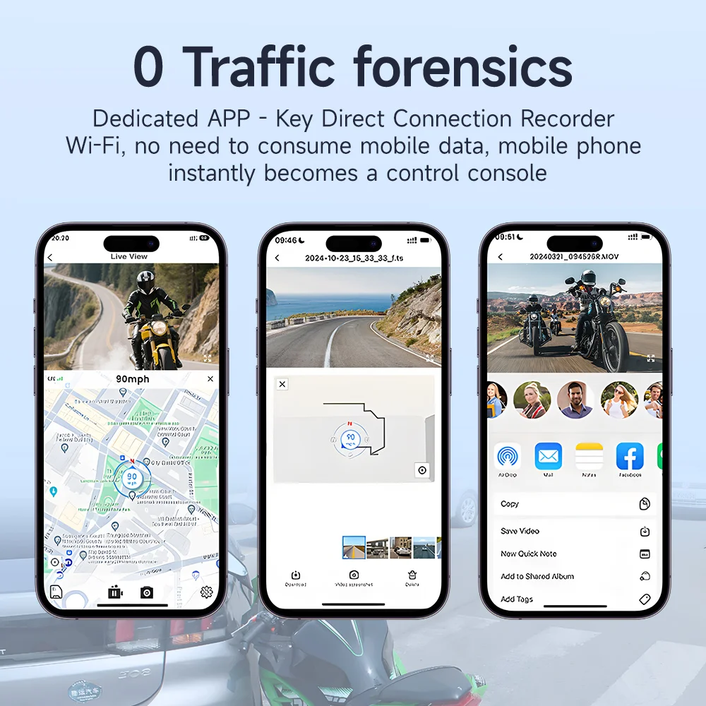 المزدوج دراجة نارية DVR1080P عمل كاميرا مسجل الجبهة والرؤية الخلفية مقاوم للماء دراجة نارية داش كام واي فاي الذكية ربط JIUYIN