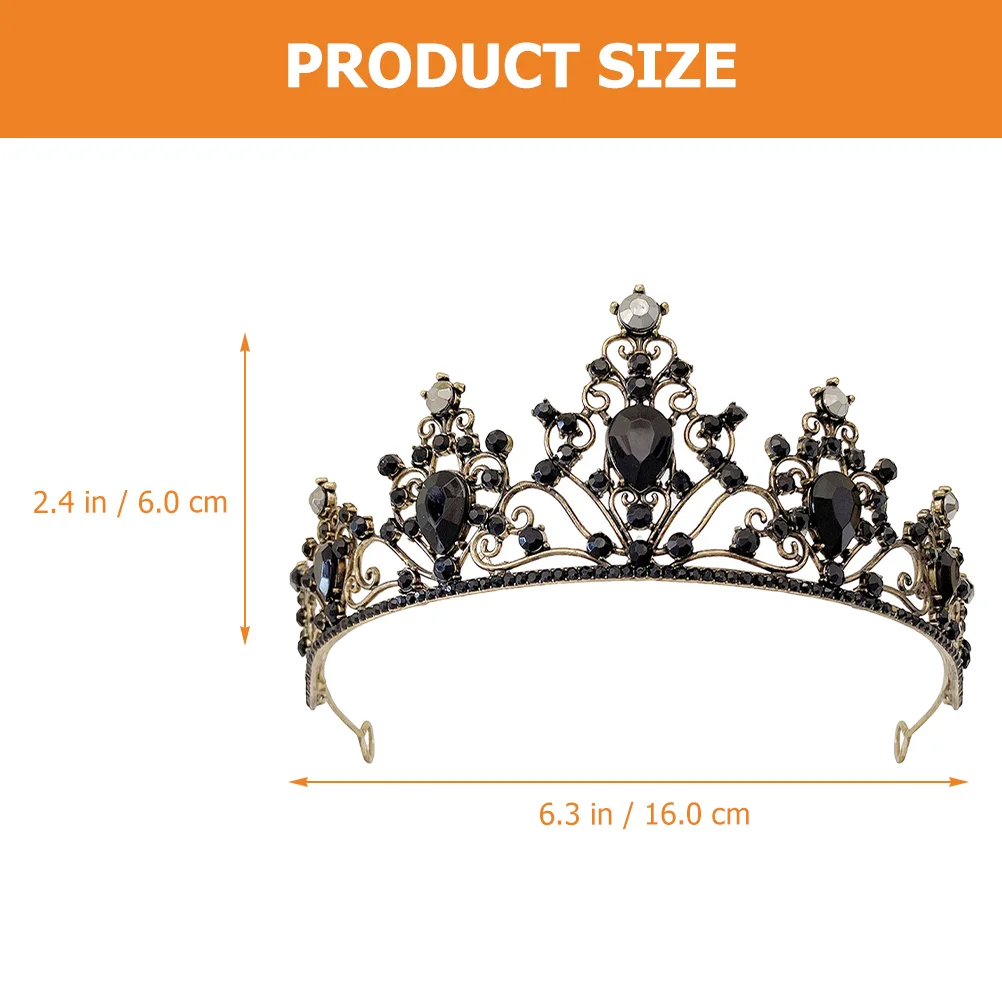 تاج أسود لإكسسوارات الشعر للاحتفال بعصابة رأس العروس والتيجان الزفاف المذهلة لأحجار الراين والحجم المناسب الرقيق
