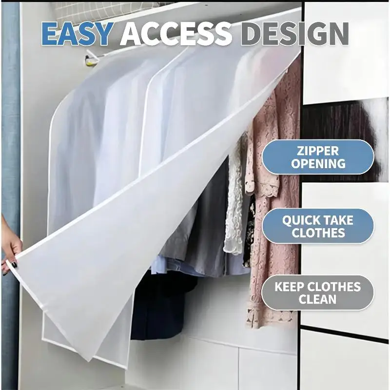【HMA】Clothes Dust Cover Translucent Dress Clothes Garment Dust Cover Hanging Organizer Waterproof Dustproof Clothes Storage