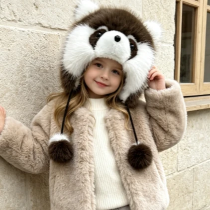 Children's Hat 2026 Autumn and Winter New Childrens Wear Boys and Girls Thick Warm Cartoon Plush Imitation Fur Ear Protector Hat