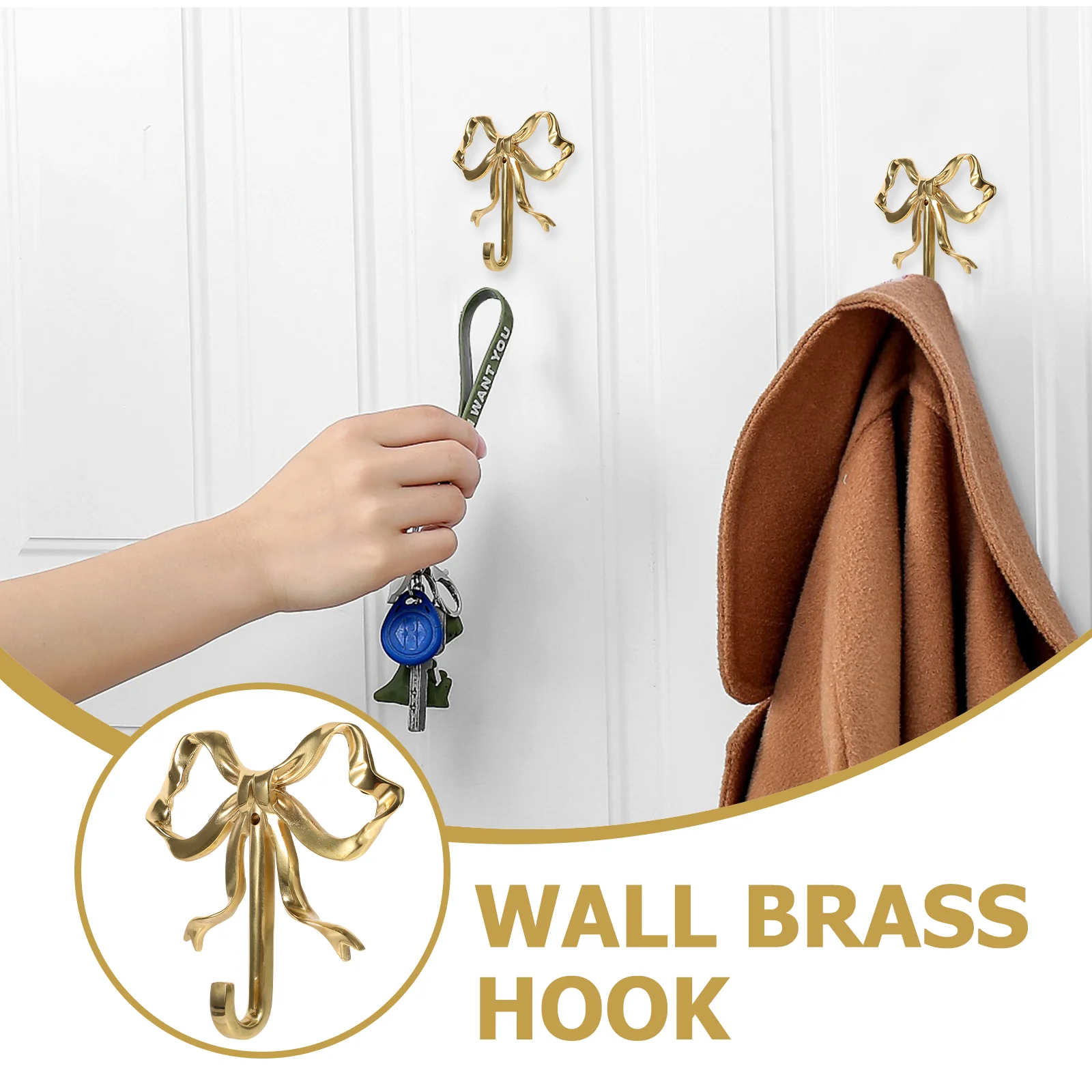 Bow Hook Bowknot Design Wall Home Use Hanger Vintage Brass Clothes Hooks for Hanging