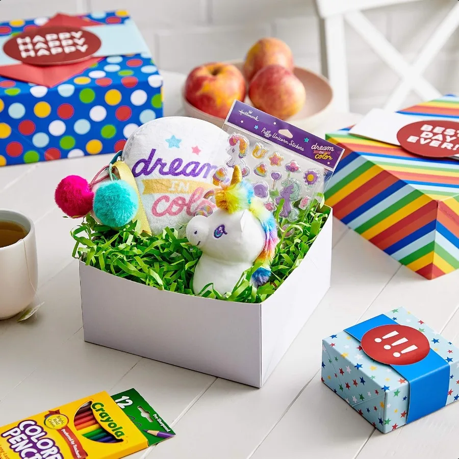 Geschenkboxen, 3er-Pack, verschiedene Größen, Regenbogenstreifen, Punkte, Sterne
