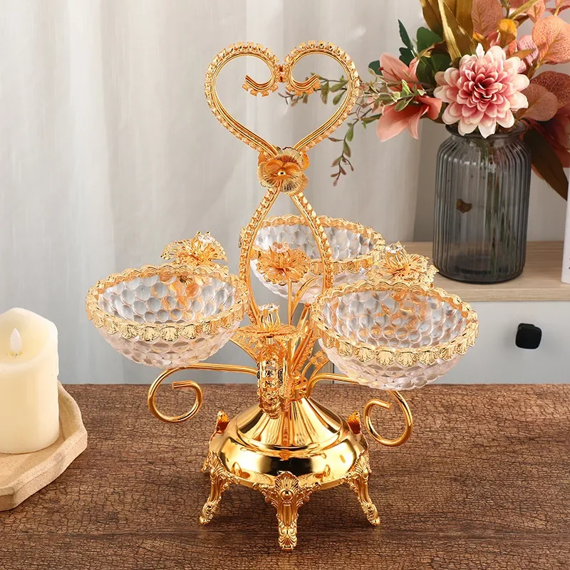 Luxury Gold Rotating Fruit Plate Portable European Style Dessert Tray for Hotel Banquet Home Decoration High End Craft Gift