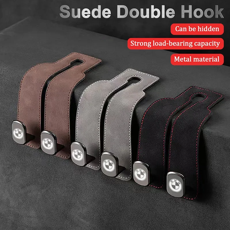 Car Headrest Hook Suede Rear Seat Hanging Dua Hook For BMW 1 2 3 4 5 7 Series X1 X3 X4 X5 X6 X7 F10 F20 F30 G20 G30 F15 F16 F34