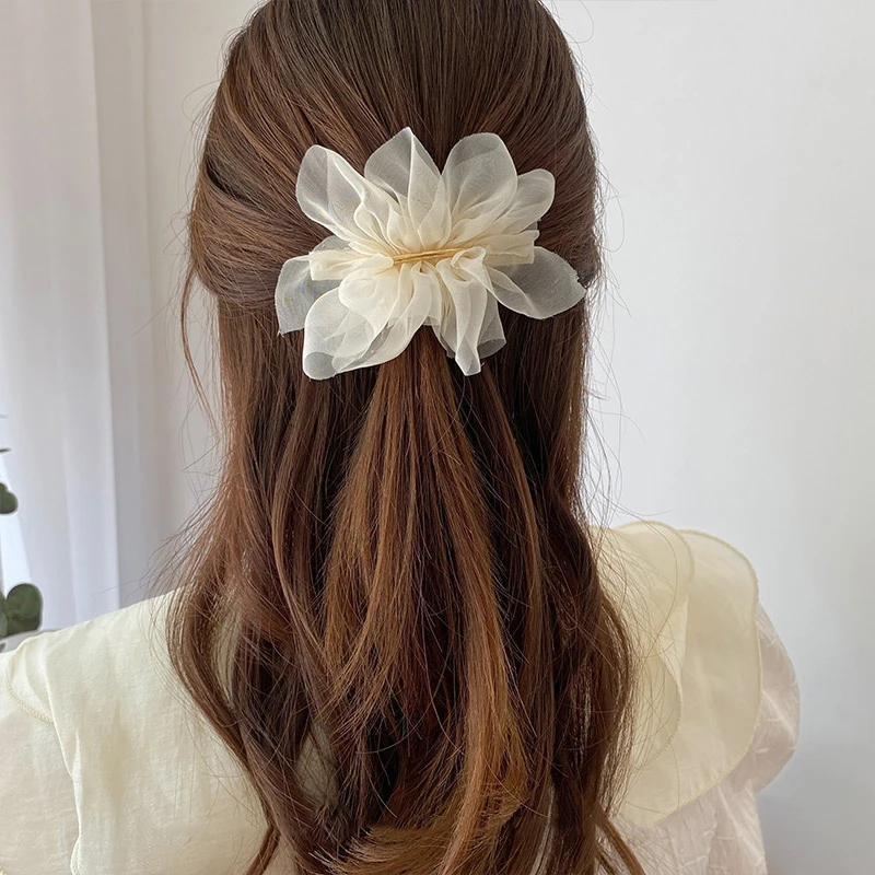 Grote Lente Haarklauw Clips Vrouwen Metaal Chiffon Bloemen Paardenstaart Houder Haarspeld Haarspeldjes Voor Meisjes Haaraccessoires Hairgrip