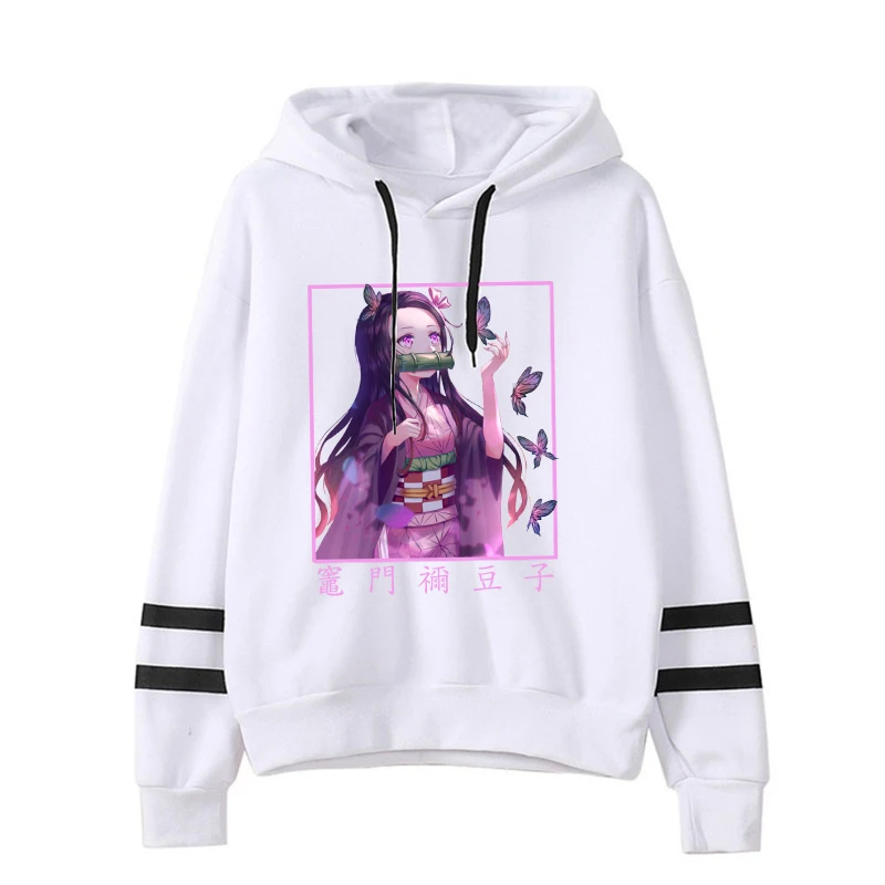 Hot Anime Kamado Nezuko Hoodies Women Men Fashion Personality Pullover Hooded Casual Long Sleeve Stripe Sweatshirts Tops