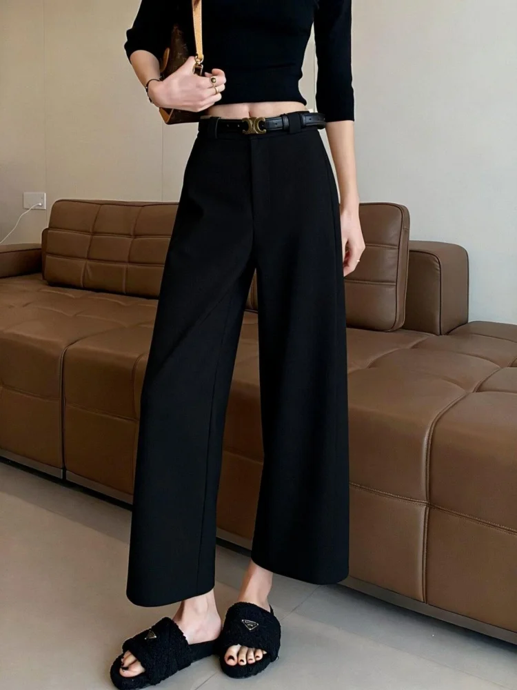

Black Nine-Tenths Wide Leg Pants Women's Casual Suit Pants Spring Summer New Style High Waist Straight Cut Commute Friendly