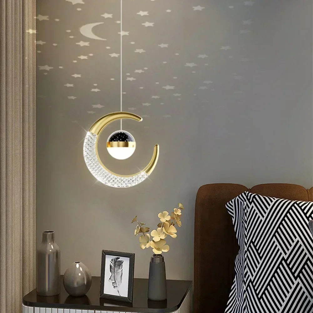 

Nordic Luxury Gold /Black Moon Star LED celling Lights For Living Bedroom Bedside Pendant Lamps Suspension Chandelier Lighting