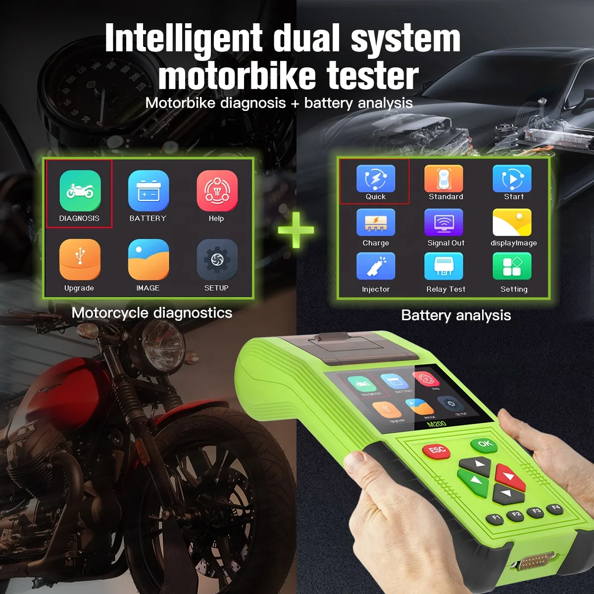 JDiag M200 New Product Pre-sale Multilingual Universal Motorcycle Scanner Handheld    Battery Tester