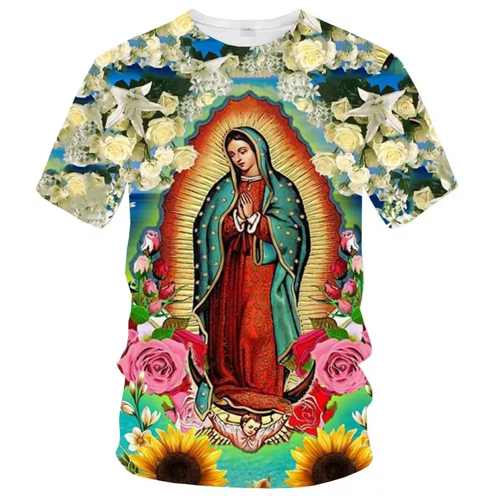 Men Vintage Religious‑Style Art Print T‑Shirt O‑Neck Short Sleeve Casual Loose Summer Tops