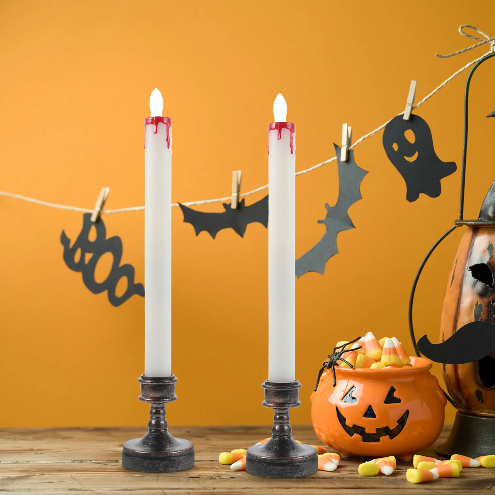 Flameless Electric Taper Candles 2Pcs Battery Powered Warm Glow Reusable Decor for Home Party