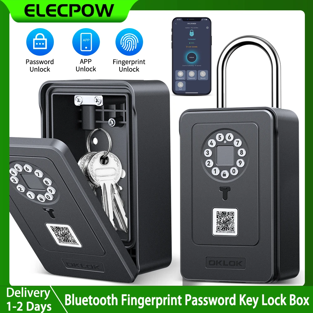 

Elecpow Bluetooth Fingerprint Password Key Lock Box Waterproof Wall Mounted Door Hanging Safe Deposit Box Smart OKLOK Management