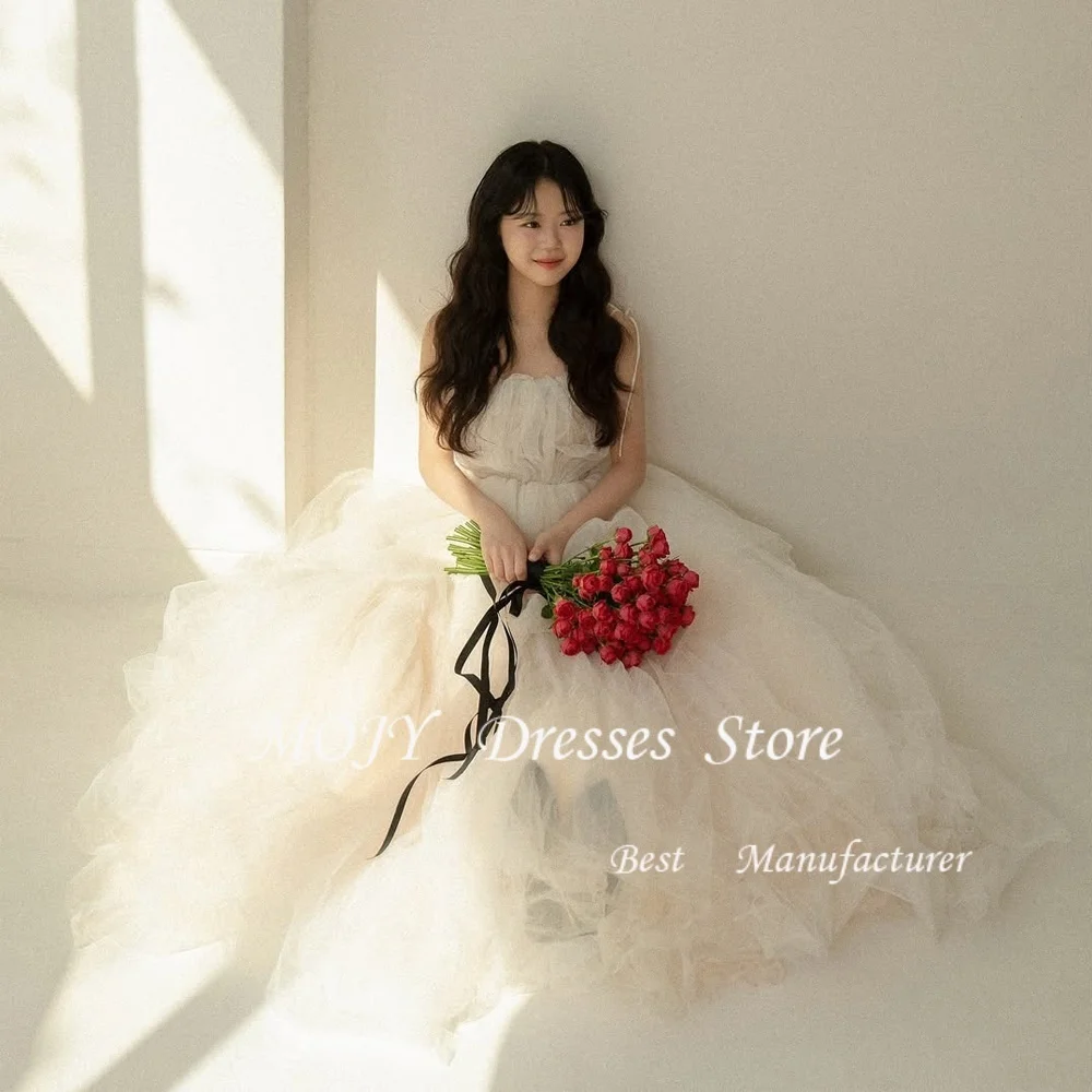Mojy Korea Wedding Party Dress Spaghetti Strap Tulle A-Line Photo Shoot Bridal Reception Gown Customized