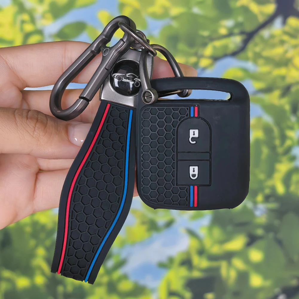 Racing Silicone Key Cover withKeychain for Nissan Micra K12 Note Navara Qashqai J10 Primera Almera Sunny X-Trail,honeycomb shell