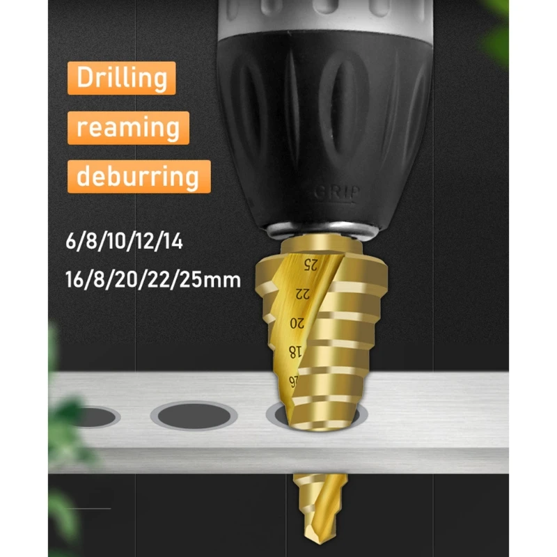 A2UD 6-25mm Punta conica a gradino a forma pagoda con codolo esagonale a spirale HSS per rivestimento in titanio per foratura
