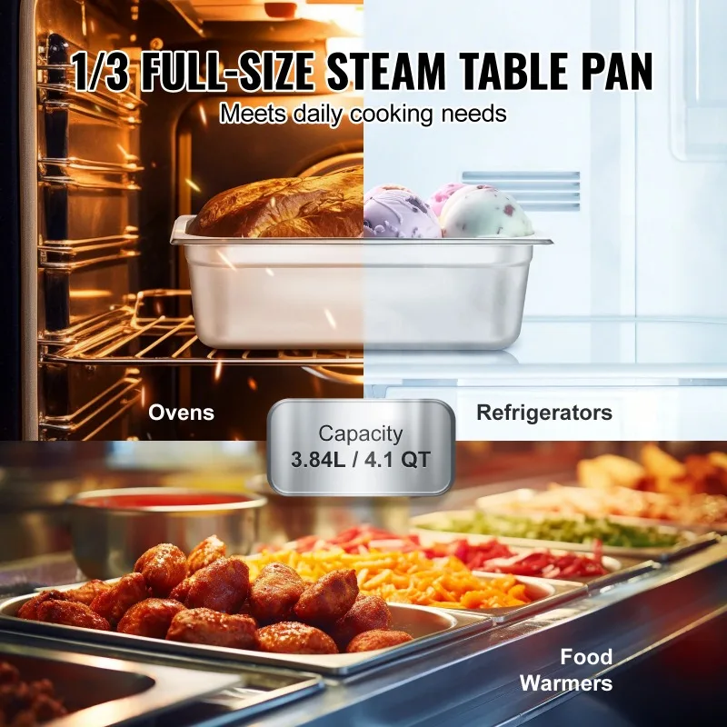 

【Premium】 6/8Pack Hotel Pans 4/6-Inch Deep Steam Table Pans 1/6 1/3 Full Size Chafing Pan 201 Stainless Steel Catering Food Pan