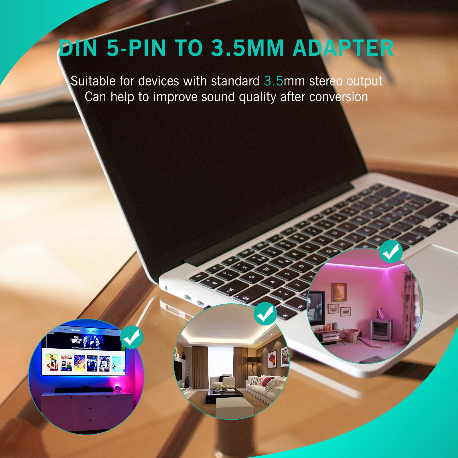 

5-pin Audio Adapter Cable DIN to 3.5mm Din 5-Pin Adapter MIDI TRS Converter for DVD MP3 Computers Copper Stereo Cable