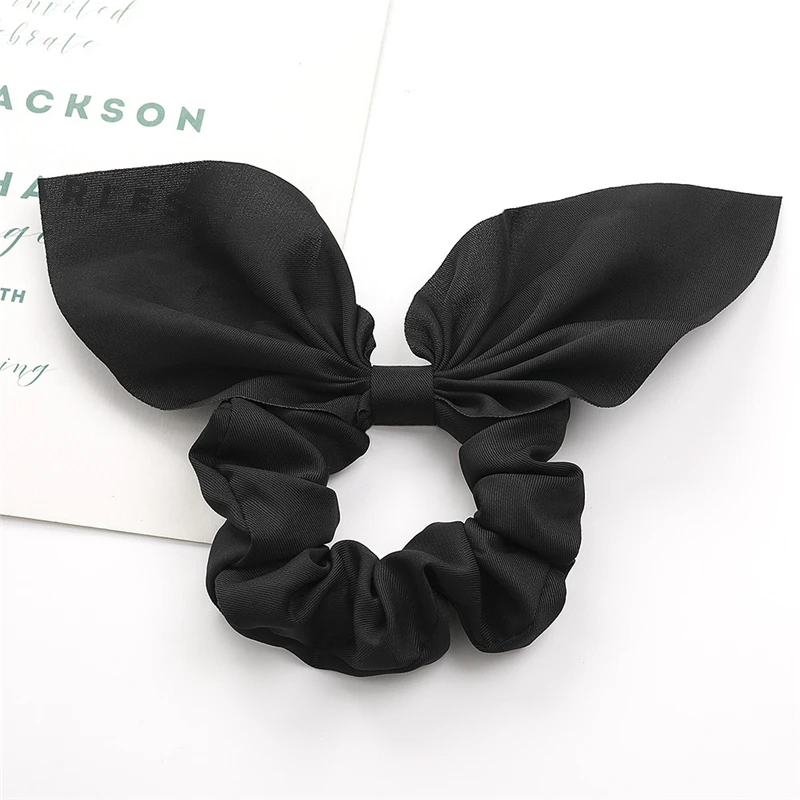 Scrunchie New Women Elegant Vintage Print Dot Bow Knot Elastic Hair Bands Sweet Fashion Hair Accessories Ribbit Ear Ties Chiffon