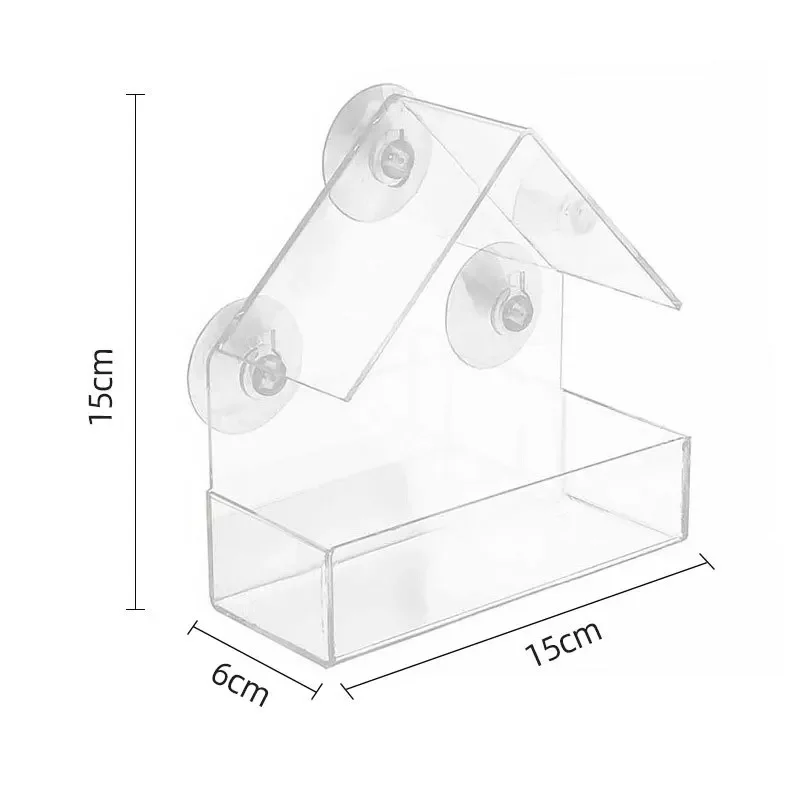 아크릴 투명 창 새 먹이 트레이, 새 집 애완 동물 먹이 흡입 컵 설치, 집형 먹이 공급기