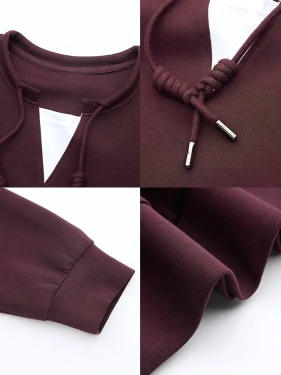 سترة نسائية رياضية كاجوال طويلة Sve مريحة بألوان علوية مكونة من قطعتين سترة بغطاء للرأس مناسبة للخريف #4