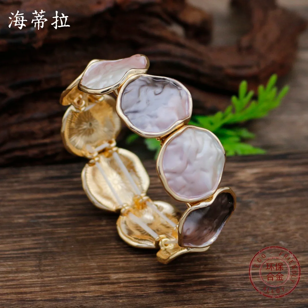 New gradual change enamel color round geometric elastic bracelet women's creative sense of advanced gradual change round cake br