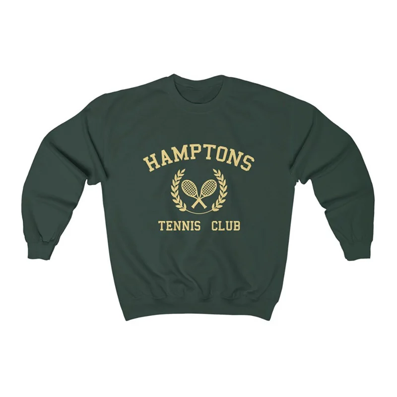 Hamptons Tennis Club Women Graphic Retro Style Sweatshirts Long Sleeve Loose Cotton Spring Pullover 80s 90s Ins Fashion Jumpers