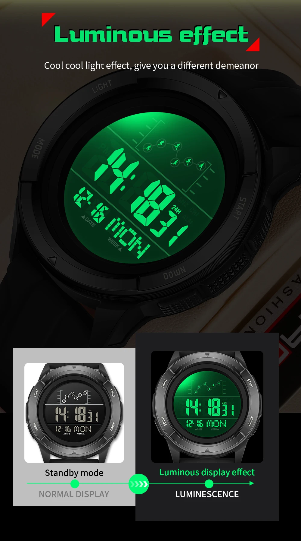 Reloj electrónico SANDA 2198 Timing para hombre, deportes de escalada al aire libre, resistente al agua, LED, Esfera Grande, reloj electrónico para hombre, reloj despertador